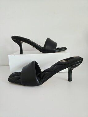 Sam Edelman Black Quilted Square Open Toe Mule Heels 9.5 Starla Slip On Shoes